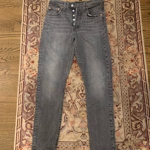Levi’s black 501 skinny jeans, size 25